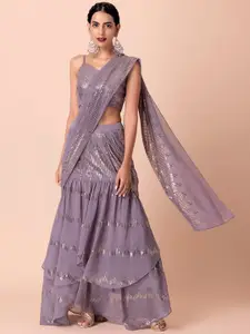 Indya Luxe Lavender Foil Embellished Saree With Strappy Blouse