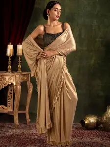 Indya Luxe Gold-Toned Embellished Saree With Contrasting Blouse
