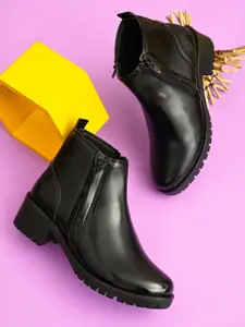 Fentacia Women Black Solid Synthetic Regular Boots