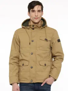 t-base Men Khaki Solid Parka Jacket