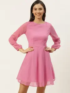 DODO & MOA Women Pink Long Sleeves Fit & Flare Dress
