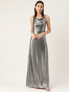 DODO & MOA Women Silver Embellished Cowl Neck Maxi Dress