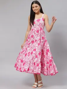 Divena Pure Cotton Floral Print Midi Dress