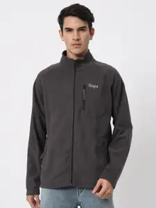 SIAPA Men Grey Solid Fleece Lightweight Outdoor Bomber Jacket