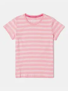 Jockey Girls Pink Striped Printed Cotton T-shirt