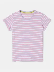 Jockey Girls Mauve Striped Printed Cotton T-shirt