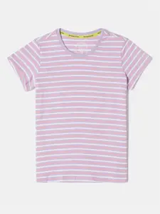 Jockey Girls Purple Striped Printed Cotton T-shirt