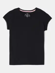 Jockey Girls Black Solid Extended Sleeves Cotton T-shirt