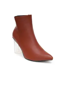 SHUZ TOUCH Women Tan Brown Solid Ankle Length Boots