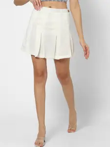 VASTRADO Women Off-White Pleated A-Line Skirt