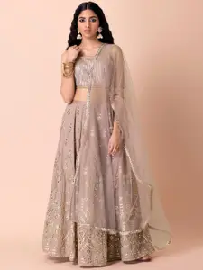 Indya Luxe Women Pink & Gold-Toned Embellished Ready to Wear Lehenga & Blouse With Dupatta