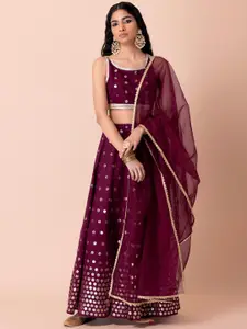 Indya Luxe Purple & Gold-Toned Embroidered Lehenga & Blouse With Dupatta