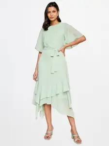 AND Women Sea Green A-Line Asymmetric Midi Dress