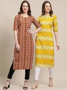 7Threads Pack Of 2 Woven Design Crepe Kurtas