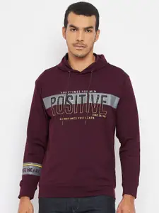 Duke Men Burgundy Printed Fleece Hooded Sweatshirt