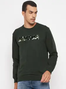 Duke Men Green Self Design Fleece Round Neck Sweatshirt