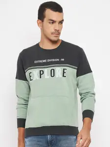 Duke Men Sea Green & Charcoal Colourblocked Fleece Sweatshirt