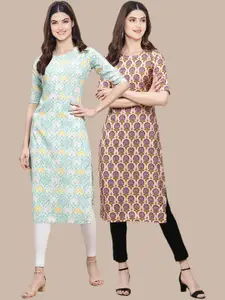 7Threads Pack of 2 Geometric Printed Crepe Kurta