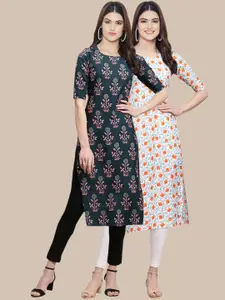 7Threads Pack of 2 Floral Printed Crepe Kurta