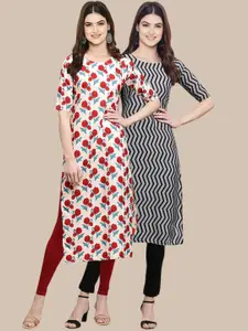 7Threads Women Pack of 2 Ethnic Motifs Printed Crepe Kurta