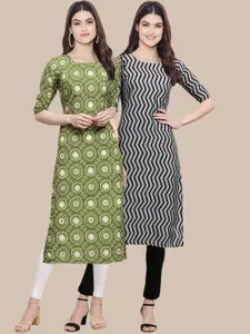 7Threads Women Pack of 2 Ethnic Motifs Printed Crepe Kurta