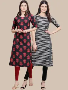 7Threads Women Pack of 2 Ethnic Motifs Printed Crepe Kurta