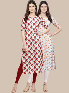 7Threads Women Pack of 2 Ethnic Motifs Printed Crepe Kurta