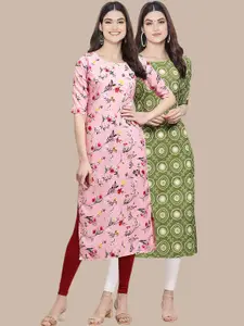7Threads Women Pack of 2 Floral Printed Crepe Kurta