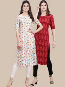7Threads Pack Of 2 Ethnic Motifs Printed Crepe Kurta