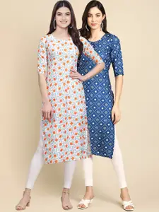 7Threads Pack Of 2 Floral Printed Crepe Kurta