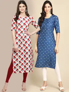 7Threads Women Pack of 2 Ethnic Motifs Printed Crepe Kurta