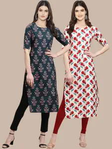7Threads Women Pack of 2 Ethnic Motifs Printed Crepe Kurta