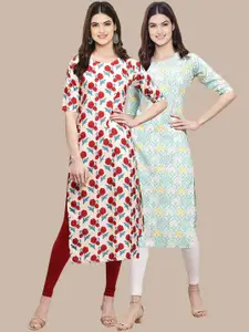 7Threads Women Pack of 2 Ethnic Motifs Printed Crepe Kurta