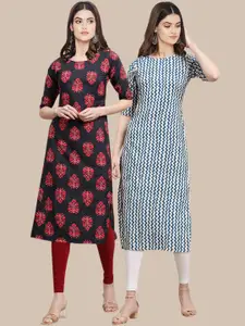 7Threads Pack Of 2 Ethnic Motifs Printed Crepe Kurta