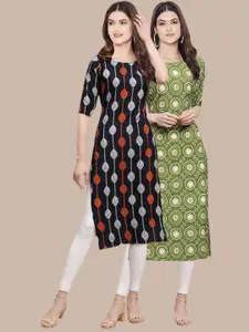 7Threads Pack of 2 Ethnic Motifs Printed Crepe Kurtas