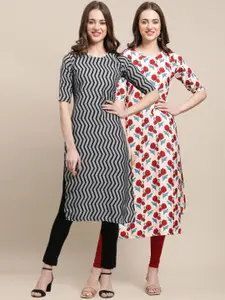 7Threads Women Multicoloured Geometric Printed Cold-Shoulder Sleeves Block Print Crepe Kurta