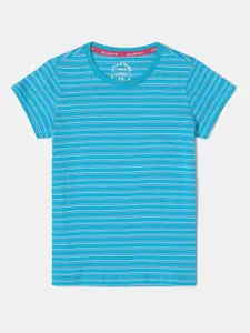 Jockey Girls Blue Striped Printed Cotton T-shirt