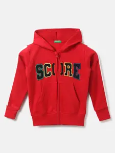 United Colors of Benetton Boys Red Printed Hooded Neck Sweatshirt