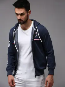 SHOWOFF Men Navy Blue Hooded Cotton Sweatshirt
