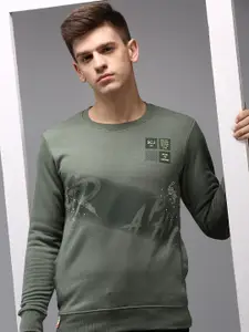 SHOWOFF Men Green Printed Cotton Sweatshirt
