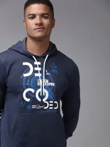 SHOWOFF Men Navy Blue Printed Hooded Sweatshirt