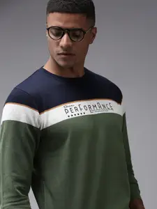 SHOWOFF Men Green & Navy Blue Printed Sweatshirt
