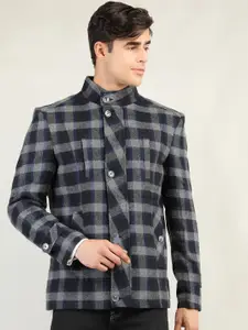 Dlanxa Men Grey Checked Overcoat