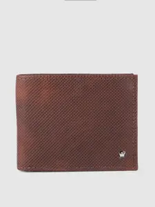 Louis Philippe Men Brown Geometric Textured Leather Two Fold Wallet