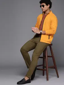 Louis Philippe Men Yellow Self-Striped Sweatshirt