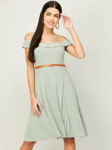 CODE by Lifestyle Women Green Off-Shoulder Dress