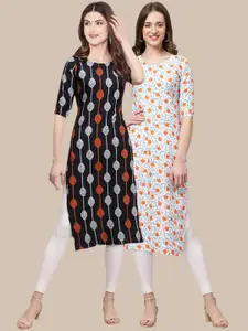 7Threads Pack Of 2 Ethnic Motifs Printed Crepe Kurtas