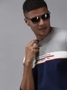 SHOWOFF Men Navy Blue Printed Cotton Sweatshirt