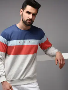 SHOWOFF Men Off White Colourblocked Cotton Sweatshirt