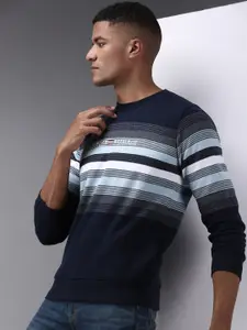 SHOWOFF Men Navy Blue Striped Cotton Sweatshirt